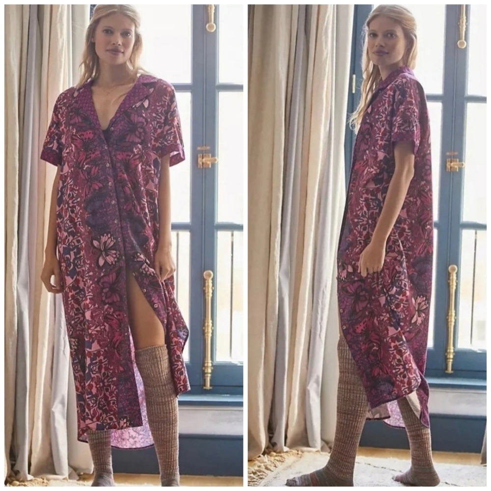 NWT Alexandra Farmer Anthropologie Small Whimsy Flannel Sleep Dress Gown    #162